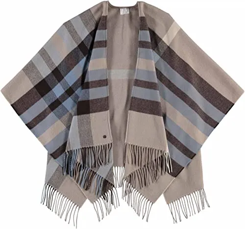 Fraas Poncho Polyacryl - Made in Germany - Eleganter Poncho aus hochwertigem Polyacryl, ideal für jede Jahreszeit. Mit auffälligem Karo-Muster, vielseitig tragbar als Überwurf oder XXL-Schal. 130 x 150 cm, MADE IN GERMANY.