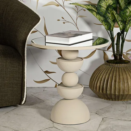 Famefali Couchtisch 45x45x50 cm Weiß Creme, Runde Form