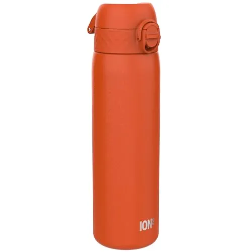 ION8 Leicht Stahl-Trinkflasche, 600 ml, Nicht Isoliert Auslaufsicher, Einhandöffnung, Sichere Verriegelung, Spülmaschinenfest, Klappdeckel, Tragegriff, Leicht zu Reinigen, Orange