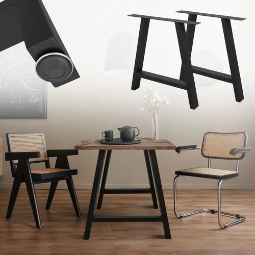 ECD Germany Tischbein A-Design - 2x Tischbeine aus pulverbeschichtetem Stahl - Tischbeine A-Form 70x72 cm aus robustem, pulverbeschichtetem Stahl in elegantem Schwarz, ideal für individuelle Möbelgestaltungen.