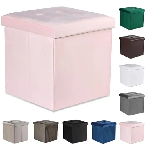 Komodee Ravello L Sitzhocker mit Knöpfen - 38x38x38cm rosa Samt