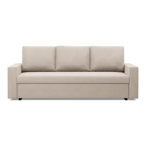Mebligo - Sofa 3 Sitzer mit Schlaffunktion 220 x 92 x 92 cm NEO Kollektion, Sofa Klein Schlafsofa mit Bettkasten, Sofa Wohnzimmer, Sitz mit Bonellfedern, Beige