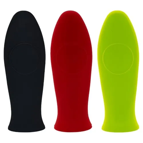 TRKETK 3 Stück Silikon-Heißgriffhalter, rutschfester Topflappen, hitzebeständig, Topfgriff, Pfannenhülsen, Hitzeschutz, Gusseisen-Bratpfannengriffabdeckung, sicherer Gummigriff-Griffabdeckung für