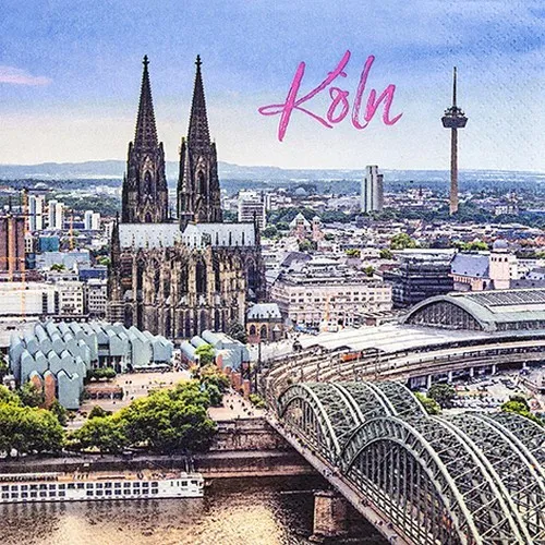 Servietten Köln Collage von Köln Brücke Rhein Dom Stadt Europa grau 33x33cm 20