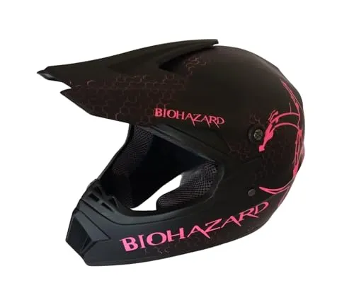 Kinder Crosshelm Bio-Hazard AHP Motorradhelm ABS-Schale Downhill Quad Motocross Pink Fluoreszierend (XL)