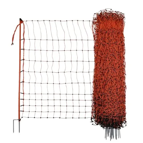 Kerbl Geflügelnetz - Elektrifizierbar für Hühner, Gänse, Puten - Geflügelnetz 50 m x 106 cm mit 15 Pfählen, bietet zusätzlichen Schutz vor Raubtieren und hat eine geringe Maschenweite für kleine Tiere. Ideal für sichere Haltung!