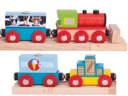 Bigjigs Rail Milch & Eis Zug Set mit 2 Holzschienen, 3+ Jahre, Bjt181