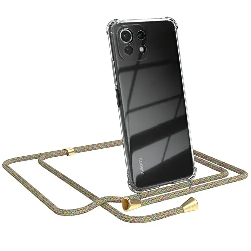 EAZY CASE Handykette kompatibel mit Xiaomi Mi 11 Lite/Mi 11 Lite 5G / 11 Lite 5G NE Handyhülle mit Umhängeband, Handykordel mit Schutzhülle, Silikonhülle, Hülle mit Band, Stylische Kette, Rainbow
