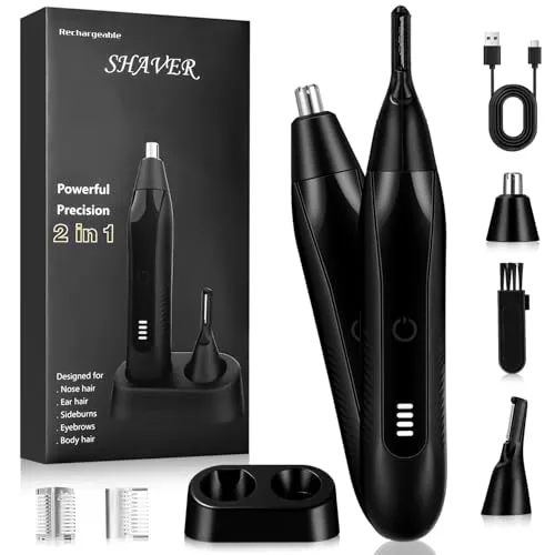 Ohren- und Nasenhaartrimmer für Männer und Frauen, Professioneller, über USB Aufladbarer, Nasenhaarentferner Haarschneider für Nase, Augenbrauen und Bart, LED-Leistungsanzeige, 2-in-1 Nasentrimmer