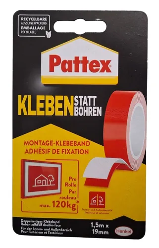 Pattex Kleben statt Bohren Klebeband – Extra starkes doppelseitiges Klebeband für Montagearbeiten