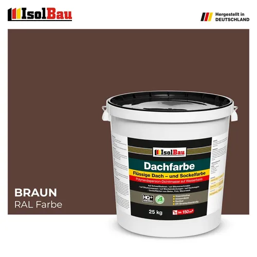 Dachfarbe Sockelfarbe Braun 25kg - Hochwertige Fassadenfarbe mit Nano Polymermembran - Innen- & Außenfarben: Fleckenisolierende, UV-beständige und schnelltrocknende Farbe für langlebigen Schutz auf verschiedenen Oberflächen.