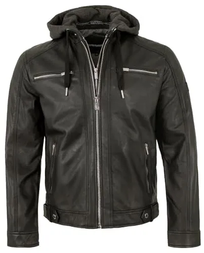 Produktbild bruno banani Herren Lederjacke mit Kapuze aus Lammnappa