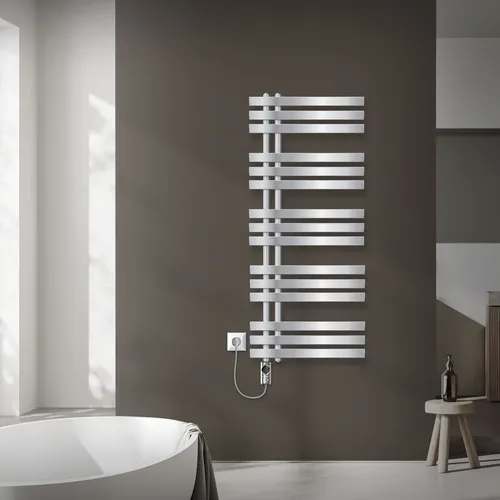 LuxeBath Iron Radiator Handtuchheizkörper 50x120 cm - Designheizkörper aus hochwertigem Chrom mit 1200W Heizstab, ideal für effiziente Wärme und stilvolle Handtuchwärmung im Badezimmer.