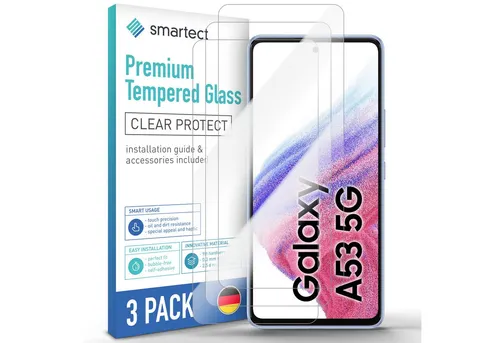smartect Displayschutzglas Schutzglas Panzerfolie Klar für Samsung Galaxy A53 5G, Set, 3 Stück, Schutzfolie Glasschutz Bildschirm