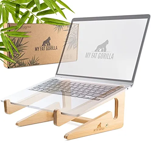 My Fat Gorilla Laptop Ständer aus Bambus, Notebook Ständer für 10-15 Zoll, MacBook Stand, Laptop Halter Holz, Laptop Erhöhung, Notebookständer, vertikaler Laptop Stand, Schreibtisch Zubehör