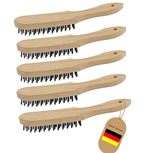 Novatool 5X Drahtbürsten I 3-reihig I 27 cm lang I mit Holzgriff I Bremssattelbürsten Grill Drahtbürsten Kratzbürsten Metallbürsten Handdrahtbürsten Set Fugenbürste Unkrautbürste
