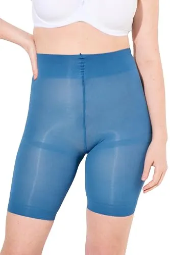 Ulla Popken Damen große Größen Übergrößen Plus Size Strumpf-Radler, 80 den, Oberschenkelschutz, knielang mittelblau 50+ 799278731-50+