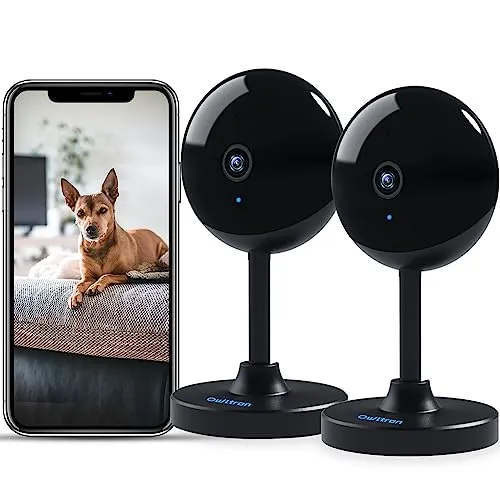 owltron Überwachungskamera, Babyphone mit Kamera,2K Kamera Überwachung innen,Hundekamera mit Bewegungserkennung,Nachtsicht,2-Wege-Audio,WLAN Kamera für Hunde/Haustierkamera,Black(2 Stück)