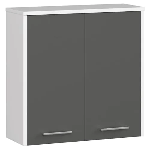 AKORD Badezimmer-Hängeschrank FIN W60 2D 2-türig, Weiß/Graphitgrau