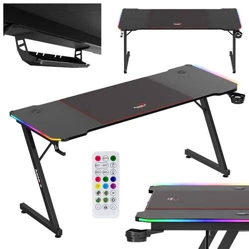 Huzaro Hero 4.8 RGB Gaming PC Tisch - Computertisch mit RGB-LED-Beleuchtung, XXL-Mauspad und Kabelorganisator für ein optimales Gaming-Erlebnis und Ordnung beim Spielen.