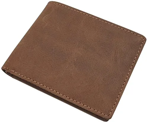 myledershop Echt Büffel-Vollleder Geldbörse/Geldbeutel/Portemonnaie/Geldtasche in Hoch- oder Querformat mit RFID & NFC Schutz (Modell 2 / Querformat/Cognac)