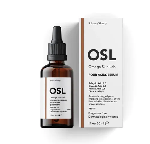OSL Omega Skin Lab Gesichtsserum OSL Four Acids Serum 30 ml – Salicylsäure %1,5, Zitronensäure %0,5, Gl