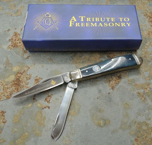 Rough Rider Masonic Mini Trapper Messer Taschenmesser Knochengriff Slipjoint