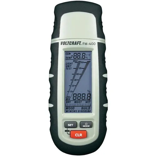 VOLTCRAFT FM-400 Materialfeuchtemessgerät - Feuchtigkeitsmessgerät für Holz und Baumaterialien, präzise Messung von 0.1 bis 24% vol, ideal für Bauprojekte und Renovierungen.