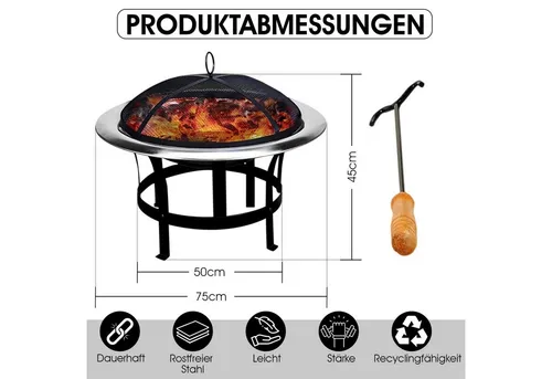 Feuerschale Ø 58cm Edelstahl - Grill & Feuerkorb - Grillschale aus hochwertigem Edelstahl, ideal für unvergessliche Grillabende im Garten oder auf der Terrasse.