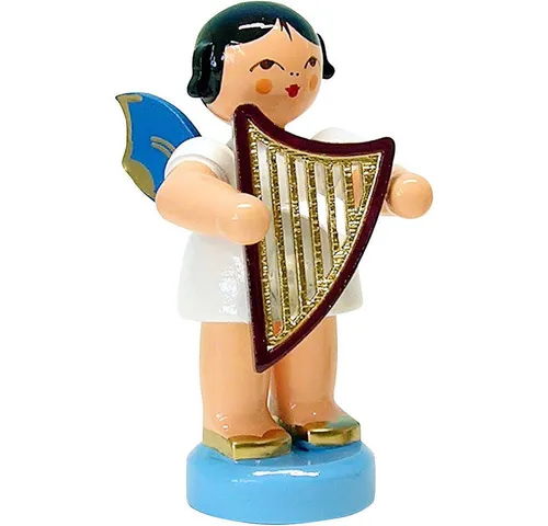 Figurenland Uhlig GmbH Dekofigur Engel mit Handharfe - Blaue Flügel - stehend (6cm) von Kunstgewerbe Uh