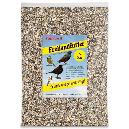 Supravit Freilandfutter für Vögel 5kg I energiereiches & proteinreiches Vogelfutter für Freilandvögel & Wildvögel I ideal zur Fütterung Aller freilebenden Vogel-Arten im Sommer geeignet