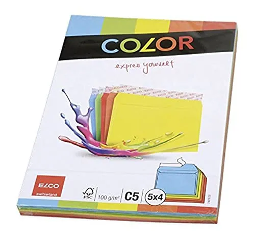 ELCO Color Versandtasche C5 100 g/m² 4 x 5 Farben mit Haftverschluss verpackt 20 Stück farblich sortiert