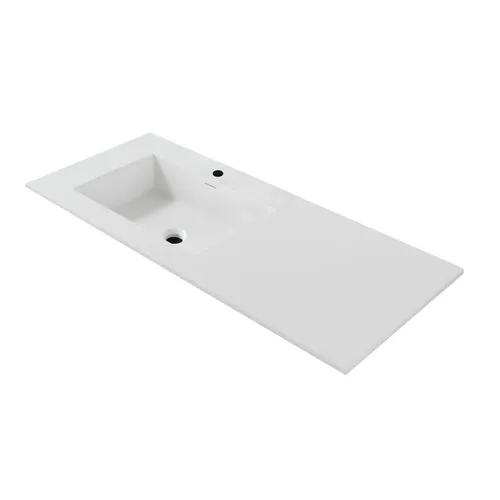 Waschtisch 120 cm mattweiß mit Ablagefläche und Becken links - Hochwertiger Waschtisch aus Mineralguss mit eleganter Ablagefläche, ideal für moderne Badezimmer und sorgt für stilvolle Ordnung.