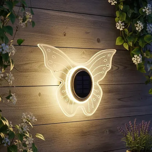 LED Solar Wandlampe Schmetterling transparent