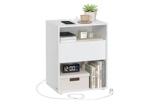 VASAGLE Nachttisch mit Ladefunktion in weiß von VASAGLE