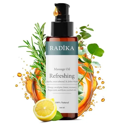 Radika Aromatherapy 100ml | Massageöl |Shea, Jojoba, Süßmandel, Eukalyptus, Minze, Zitrone, Orangenschale, Rosmarin,Thymian ätherische Öle Massage oil