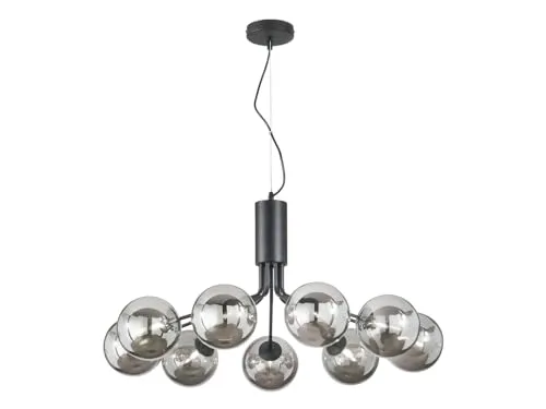 meineWunschleuchte Mehrflammige Pendelleuchte Schwarz - 9 Glaskugeln Rauchglas, Abhängung 161cm