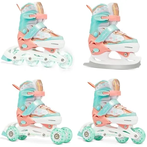RAVEN 4in1 Inline Skates Triskates Rollschuhe Schlittschuhe Inliner für Kinder Mädchen verstellbar Isla (Orange/Mint, 27-30 (16,5cm-18,5cm)