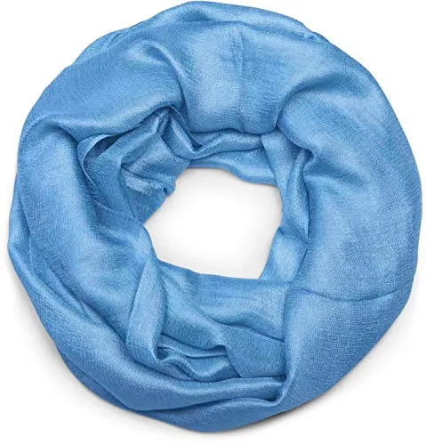styleBREAKER Damen Loop Schal weich fließend | Seidig glänzendes Halstuch Einfarbig für Sommer & Frühling | Schlauchschal Leicht & Elegant, Farbe:Blau