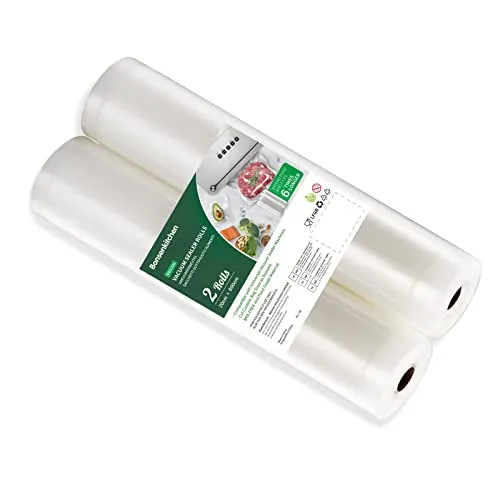 Bonsenkitchen Vakuumrollen 2 Rollen 20x600cm Vakuumierfolie - Profi Vakuumbeutel für Vakuumierer & Lebensmittel Vakuumiergerät, Kochfest und Sous Vide Gefrierbeutel, BPA-frei, VB3206