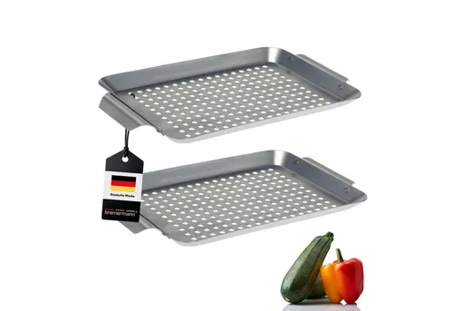 bremermann Grillplatte Edelstahl Grillplatte 2er Set (32 x 1,5 x 18,5 cm), Grillkorb (2-St)