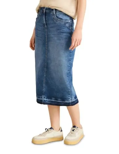 CECIL Midi-Jeansrock - Damen Midi-Jeansrock aus Baumwollmix mit Stretchanteil, ideal für einen lässigen Look und optimalen Tragekomfort.