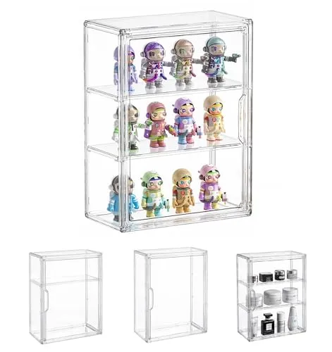 Dasellfa Vitrine Schaukasten Box Acryl Vitrine, Sammlervitrine mit Tür, Für Minifiguren, Figuren Vitrine Kleine, Action Figuren Spielzeug, Modellautos, Sammelfiguren (27*13*36CM)