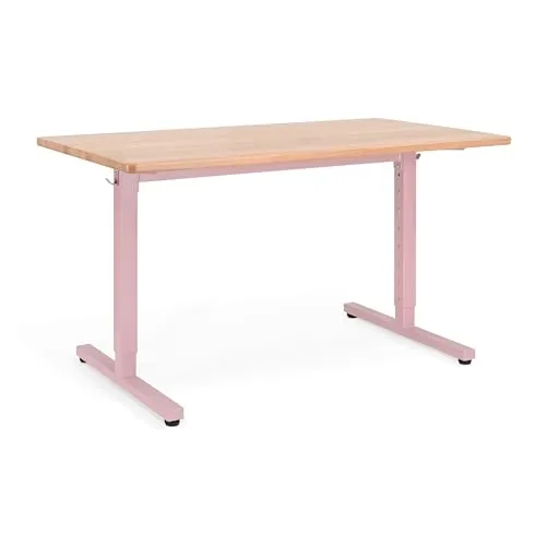 Ehrenkind® Höhenverstellbarer Schreibtisch aus massivem Buchenholz | Mitwachsender Schreibtisch von der Grundschule bis ins Studium | Stabiles Stahlgestell | Ergonomisch & langlebig | Rosa