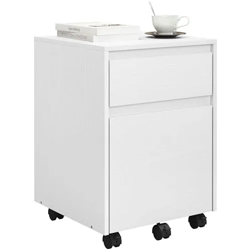 WOLTU Rollcontainer, Aktenschrank mit 2 Schubladen, mobiler Büroschrank, Schreibtisch Unterschrank, Druckerschrank auf Rollen, für Büro Homeoffice, 40x56x40 cm,Weiß,ASK11ws