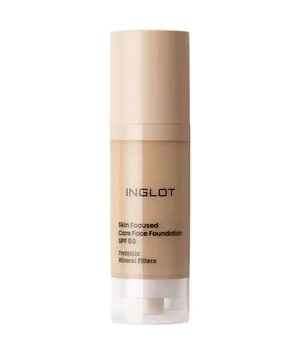INGLOT Skin Focused Care Face Foundation SPF50+ - Flüssige Foundation 30 ml 308 Medium Olive - Make-up mit SPF 50, vereint Pflege und Sonnenschutz. 98% natürliche Inhaltsstoffe stärken die Hautbarriere und bieten mittlere Deckkraft für einen strahlenden Teint.