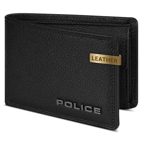 Police Mini-Geldbörse aus Leder | RFID-Schutz & 4 Kreditkartenfächer | Herren-Geldbeutel Querformat | Maße 10,5 x 2 x 7,5 cm (schwarz)