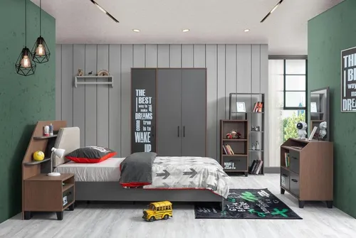 Kinderzimmer Set mit Bett, Nachttisch und Kleiderschrank - Praktisches 3-teiliges Set für das Kinderzimmer, bestehend aus einem modernen Bett, einem Nachttisch und einem Kleiderschrank. Ideal für eine stilvolle und funktionale Einrichtung.