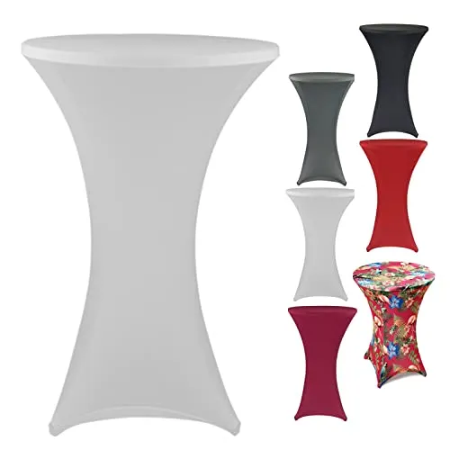 heimtexland ® Stehtischhusse Event Party Dekoration Stretch Husse Stehtisch Bistrotisch Hochzeit Deko Sektempfang Tischdeko Ökotex Typ843 Weiß 60 cm