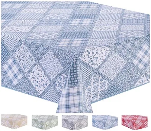 Wachstuch Tischdecke Abwaschbar Eckig 140 x 180 cm Blau Grau